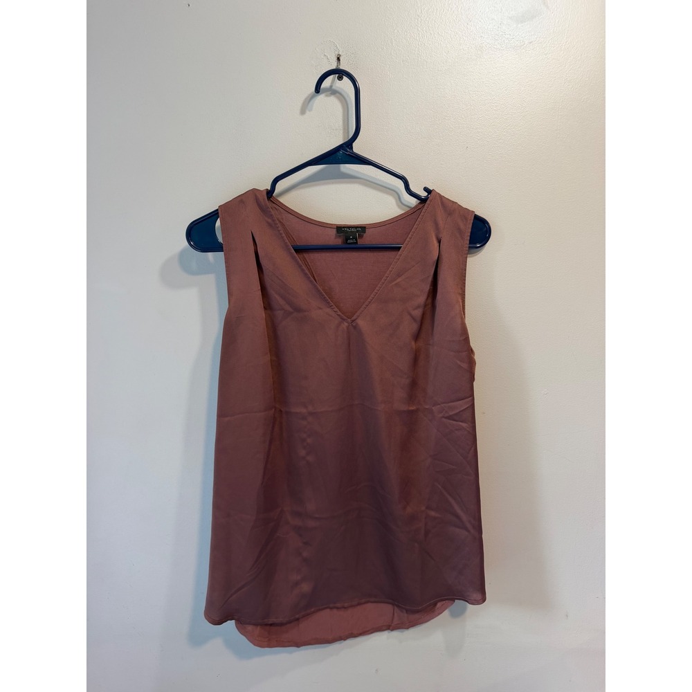 Ann Taylor Factory Mauve Satin V-Neck Sleeveless Blouse Mixed Media Top Size M